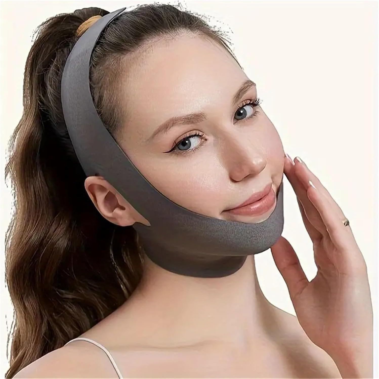 V-Line Face Mask with Chin Strap – Slimming and Contouring Beauty Band for Women(Grey 1pc)