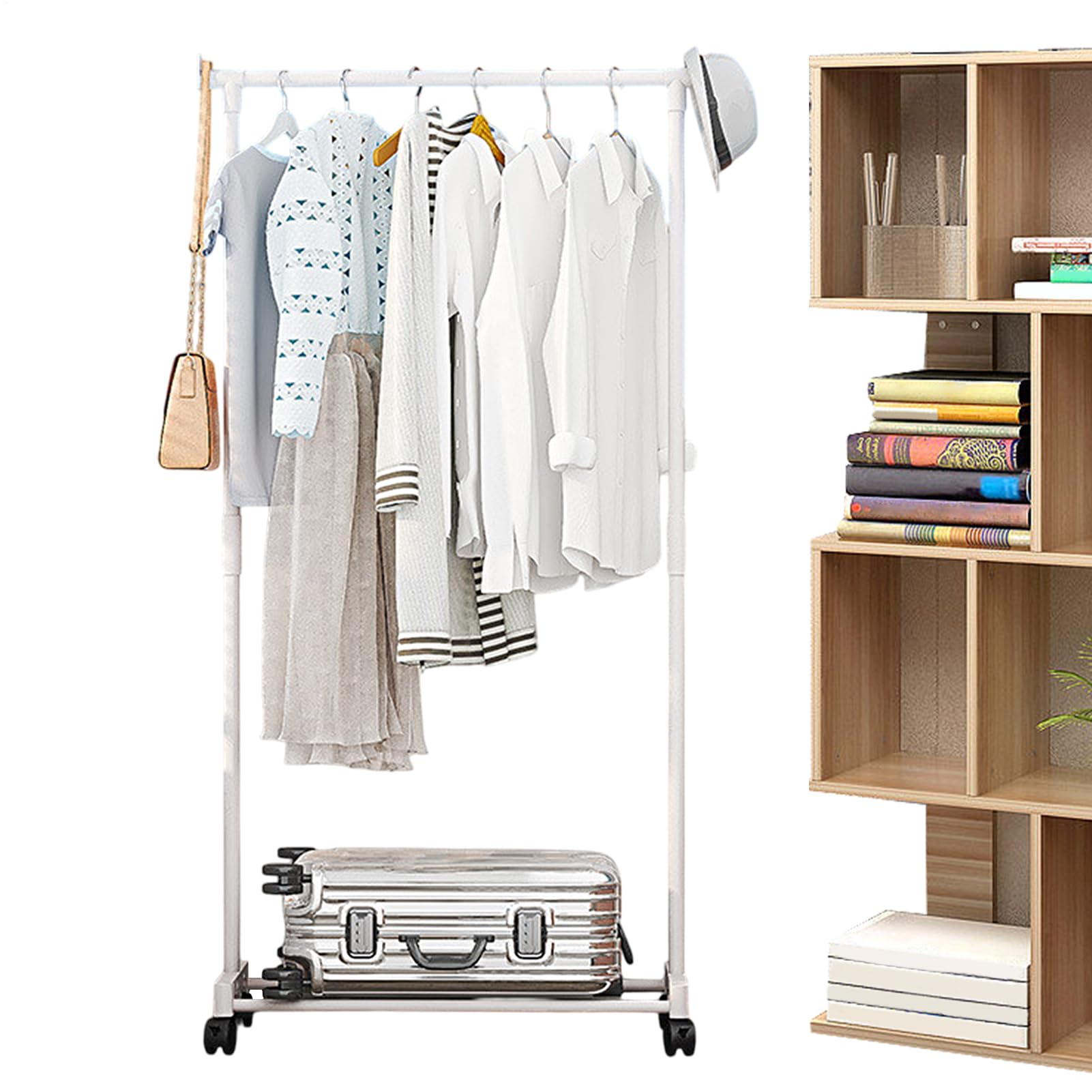 Porte-vêtements double structure robuste portant roulant renforcé de qualité commerciale