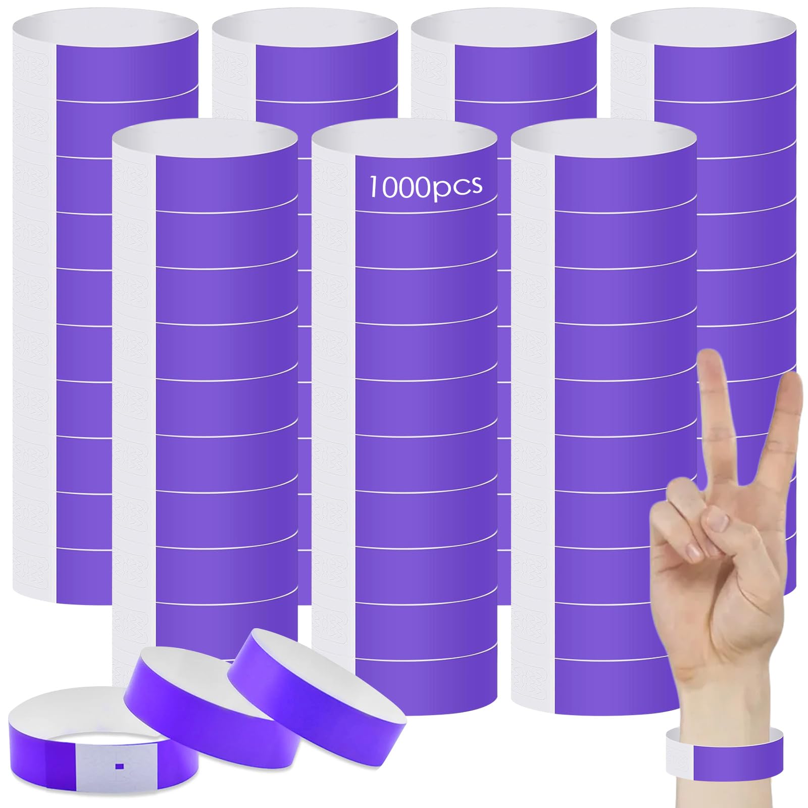 1000 pieces of entrance bands, festival entrance bands, waterproof neon bracelets, paper ribbons for events, colorful wrist party bands for party music festival concert competition (Purple)