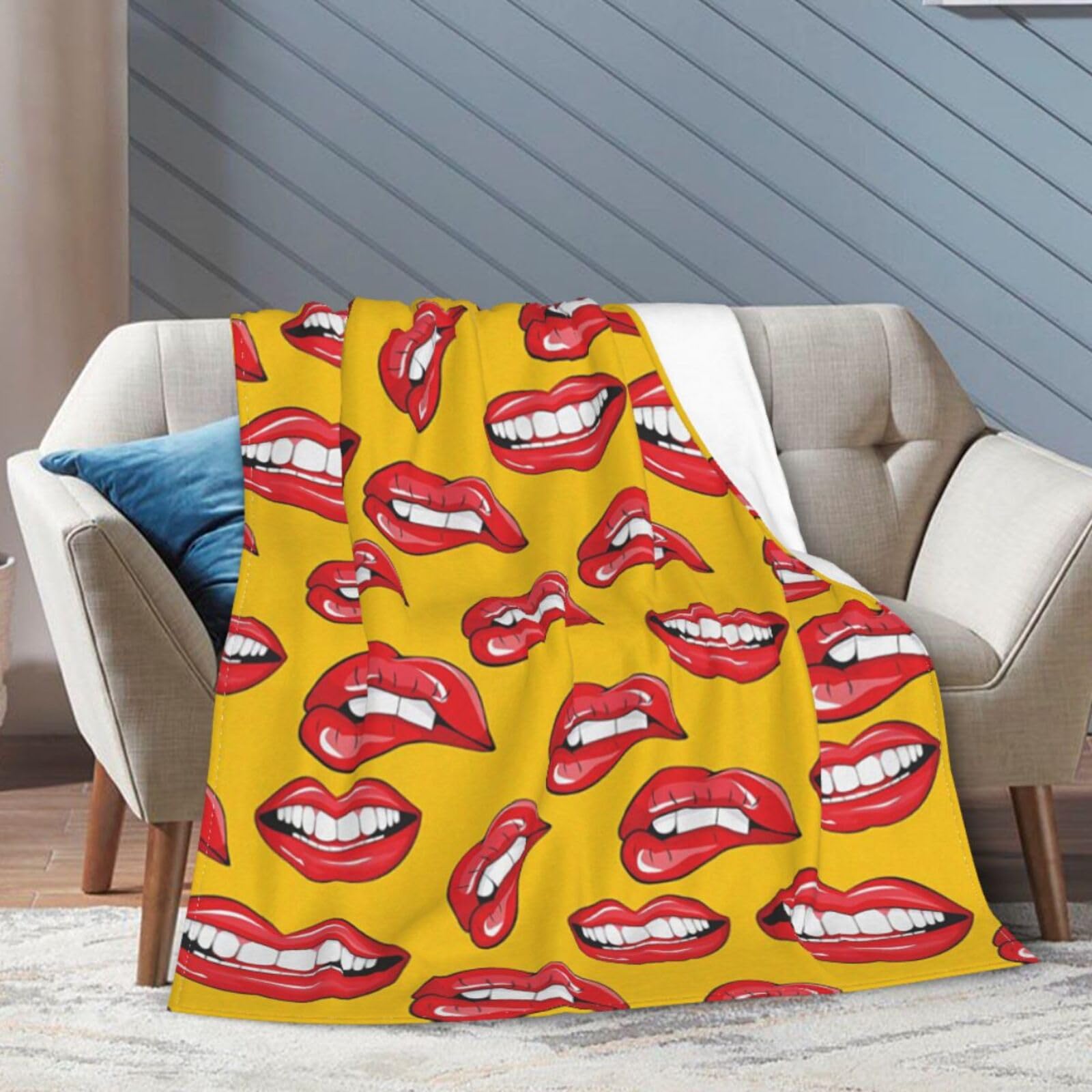 Couverture pelucheuse KHiry 127x101 cm plaid salon motif femmes souriantes