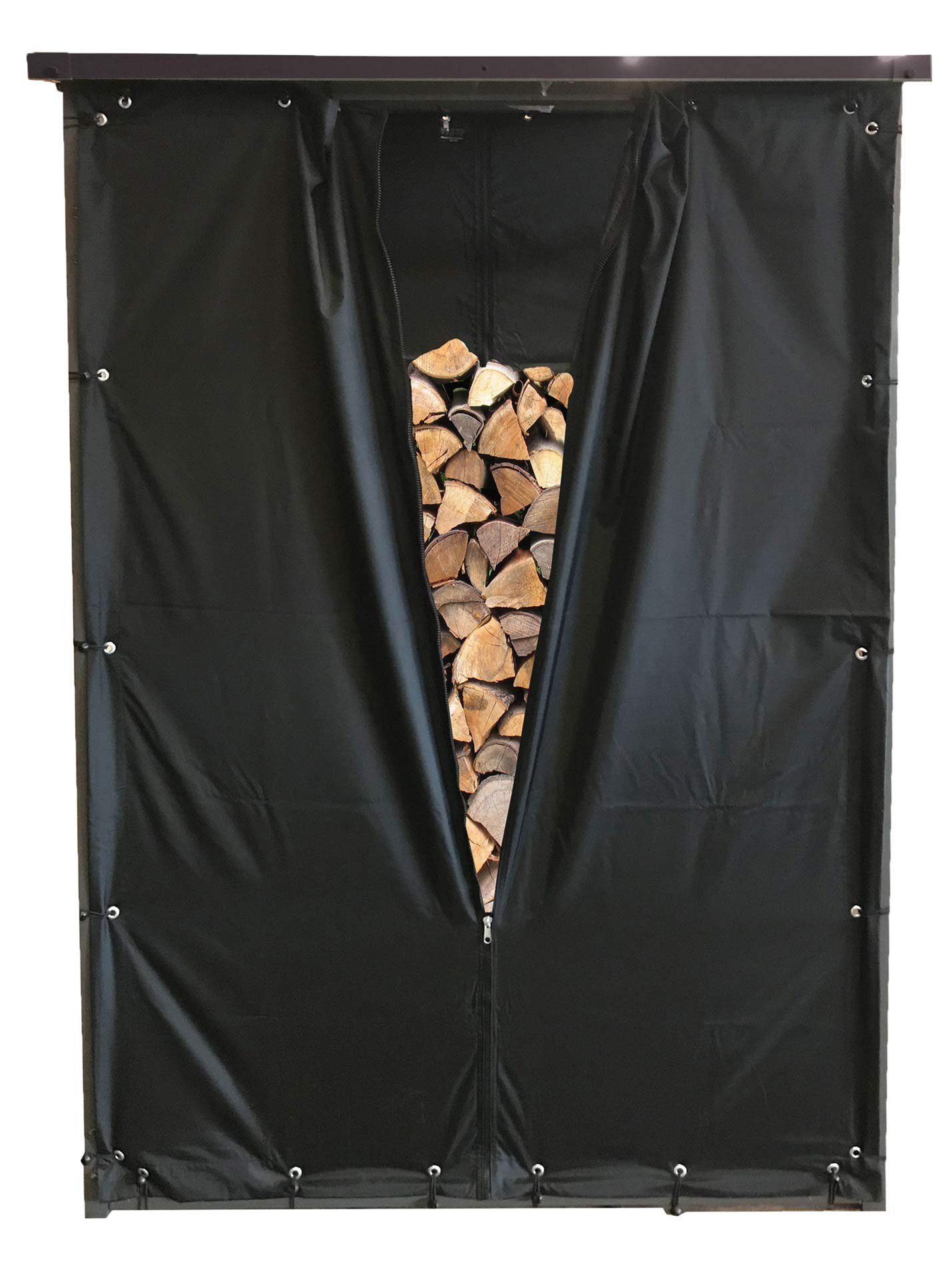 QUICK STAR Ensemble de Protection Contre Les intempéries Mur Avant et arrière PVC Noir pour Support de Bois de Chauffage 130 x 70 x 185 cm