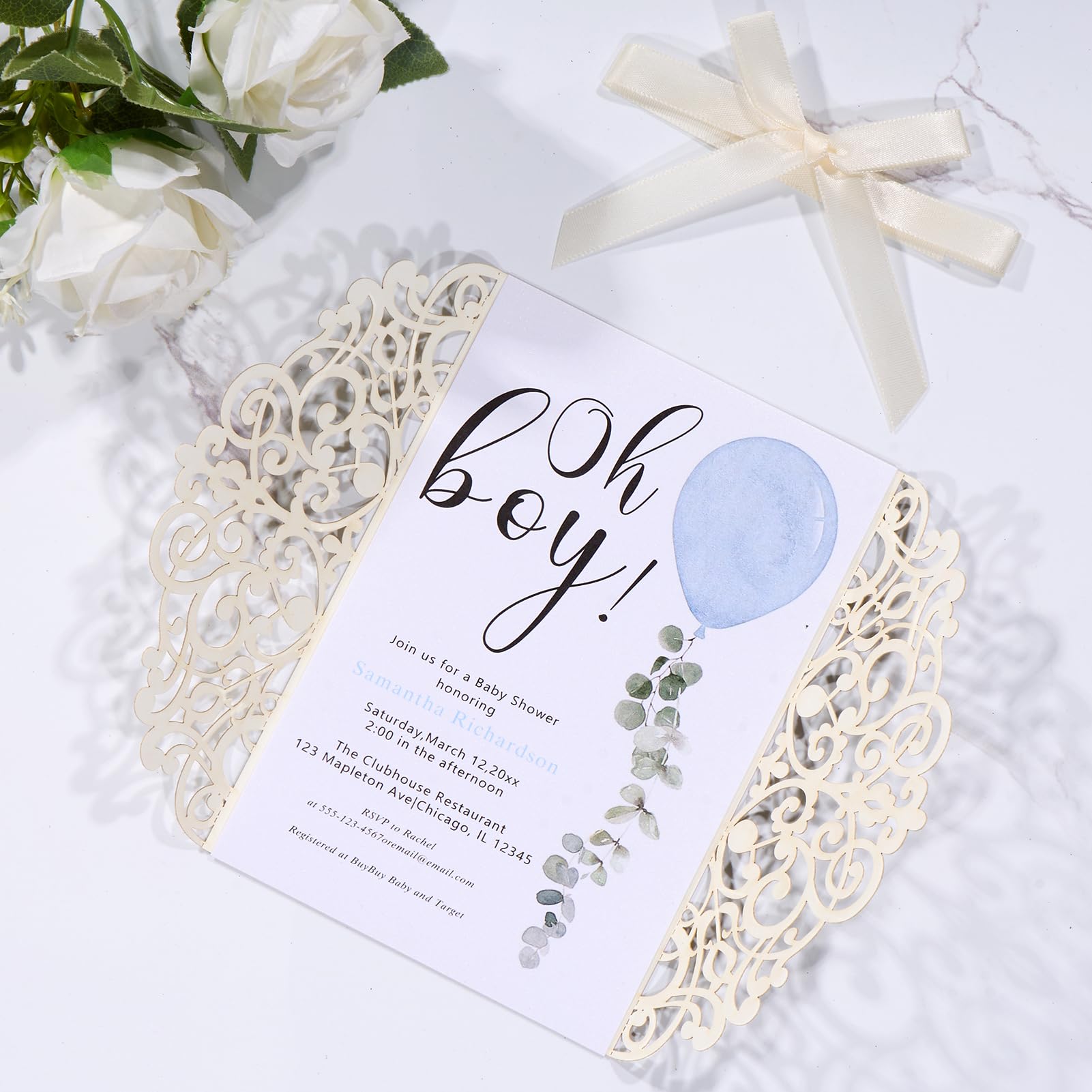 Hochzeitseinladungen mit Umschlägen und RSVP-Karten, Bändern, lasergeschnitten, blanko, Innenblatt, Perlpapier, Tarjetas de Invitación Para Boda XV Anos Quinceañera, Hochzeitseinladung, 50 Stück