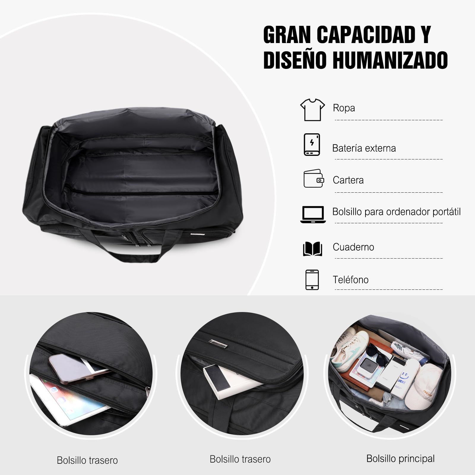 FANDARE Bolsa de Viaje con Ruedas Bolso de Mano Deporte Mochila Convertible Equipaje de Cabina Hombre Mujer Carritos de la Compra, Bolsa de Viaje Ligera Negocios Maletín Cartera Mensajero Morado M