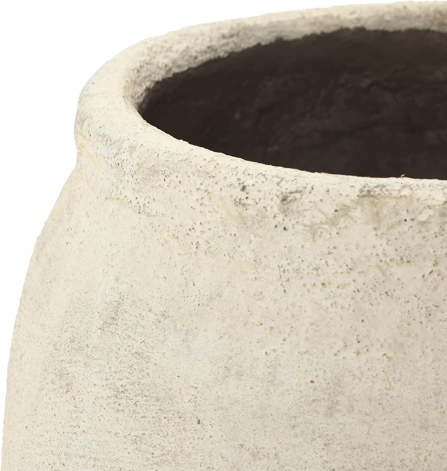 LuxenHome 12" Dia Cement Round Plant Pot, Beige Large Flower Pot with Drainage Hole, Rustic Decorative Planter Pots Indoor Outdoor for Home Garden Patio