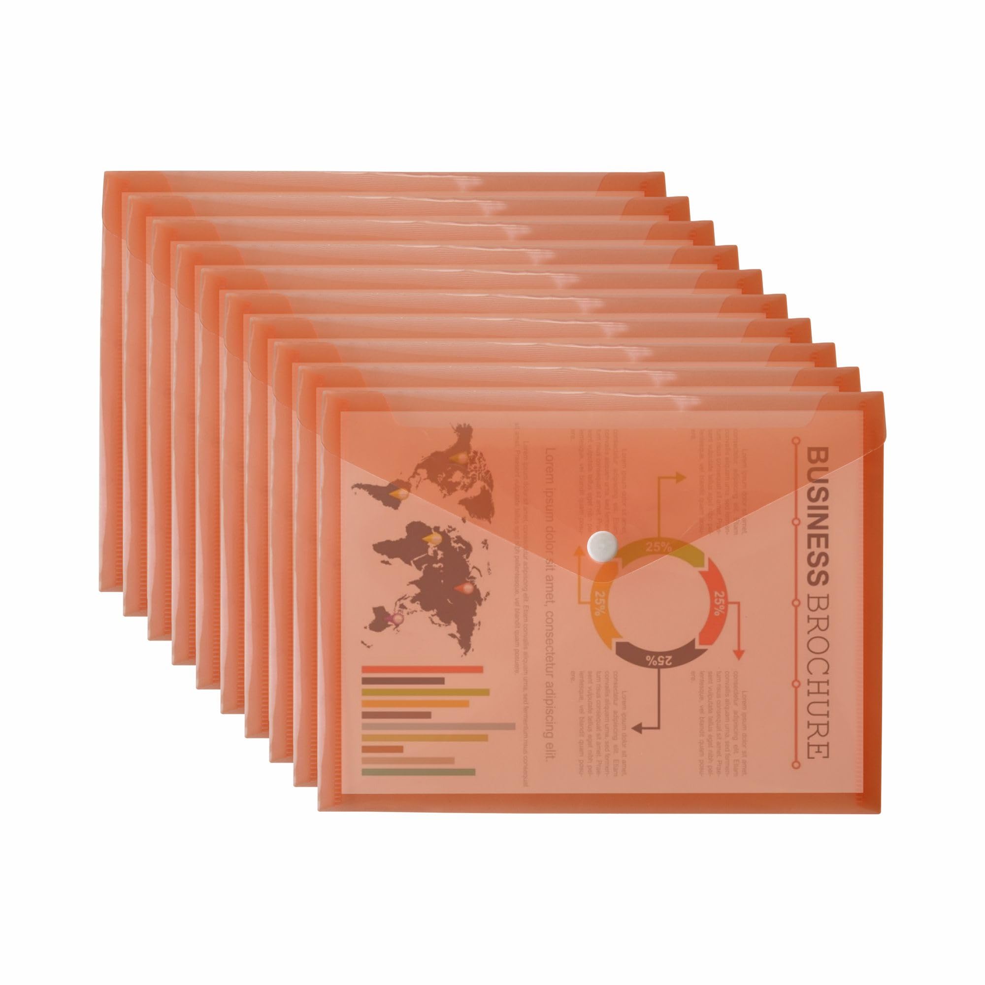 M1SS A5 Clear Document Folders Plastic Wallets Folder - 50 Pack 𝗕𝗨𝗟𝗞 𝗕𝗨𝗬 Popper Wallet with Button Closure (Orange)