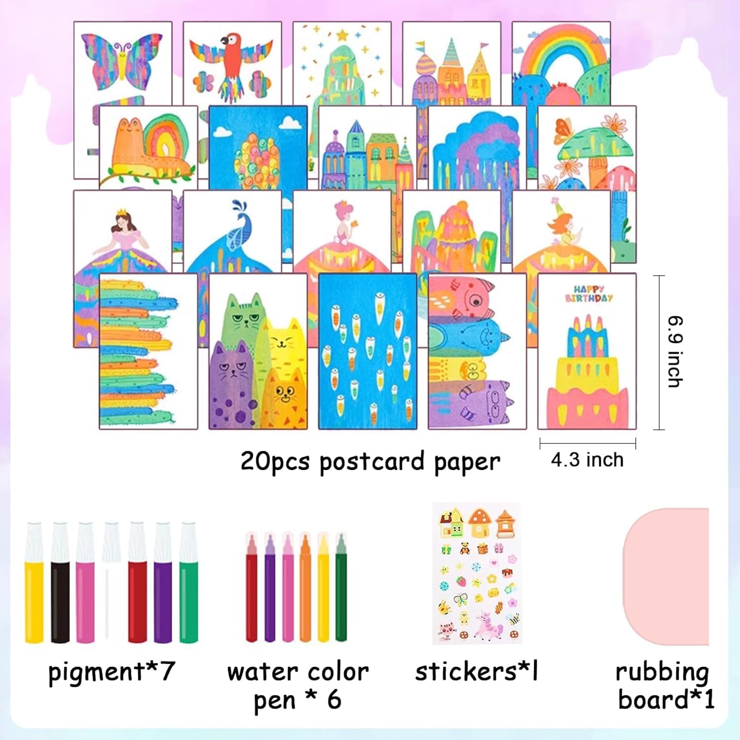 Upgrade Magic Rainbow Scratch Paper Art Set, Creative Squeegee Painting Kit, Rainbow Squeeze Art Kit, DIY Postcards Scratch Art Gifts for Party Birthday Festival (Set B)