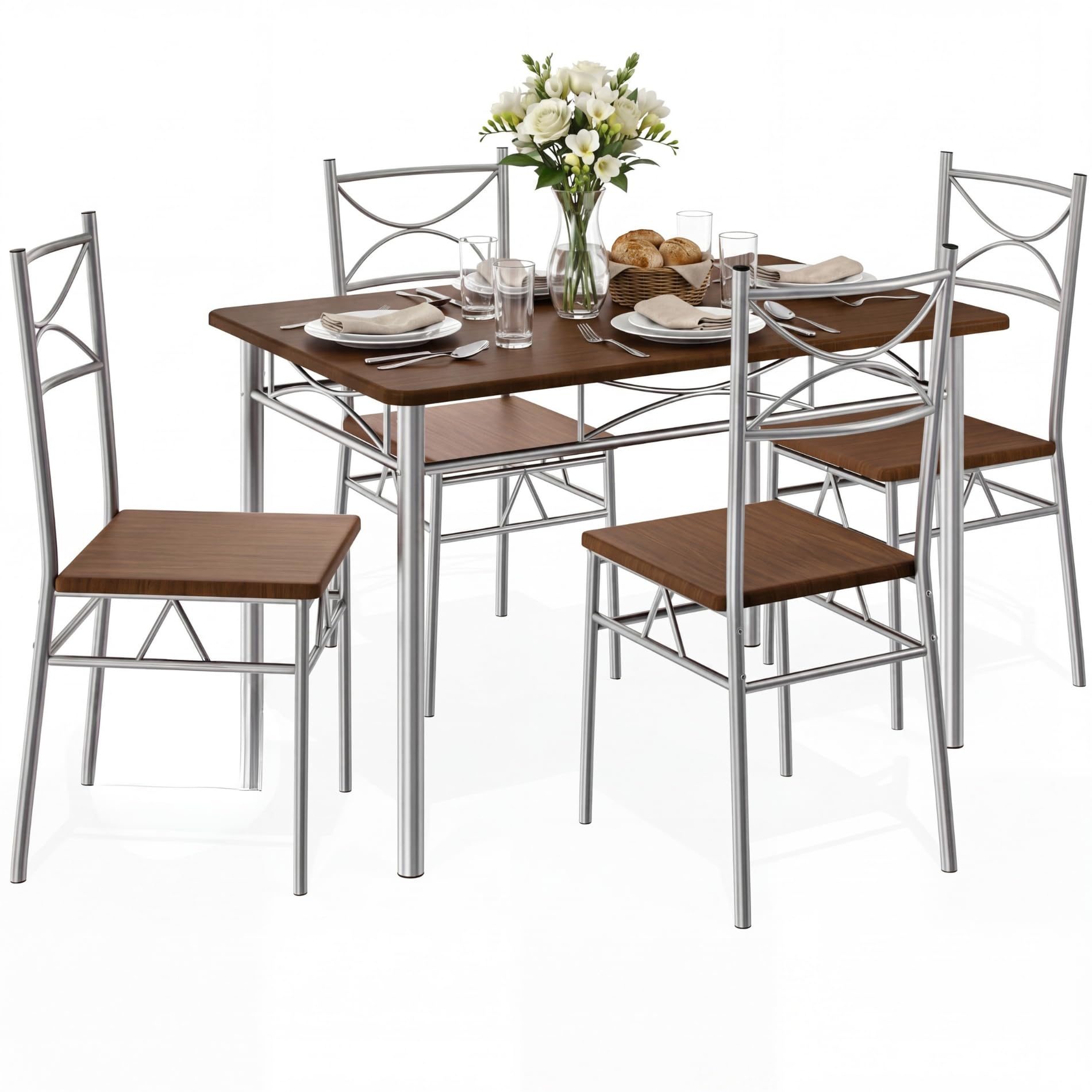 CASARIA® 5 Piece Dining Table and Chairs Set 4 | Dining Table & Dining Chairs Set of 4 | Home and Kitchen | Modern Table and Chairs | Dining Chairs Dining Table Dining Kitchen Set | Dark Oak & Silver