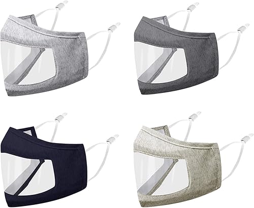 Aucma - Cubrebocas de algodón con clip para la nariz, cinta elástica ajustable para las orejas, lavables y reutilizables, 4unidades por paquete