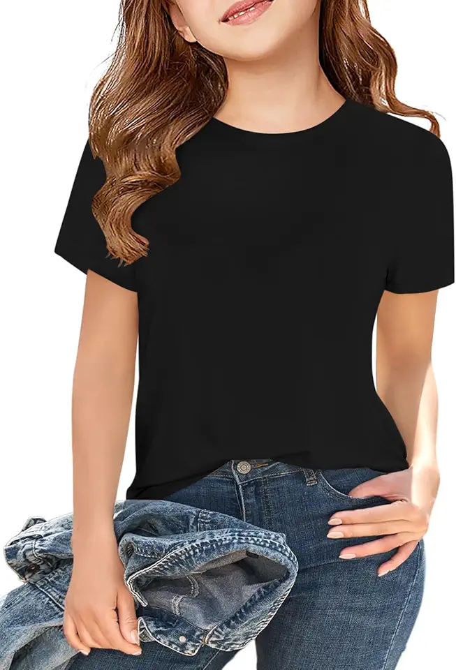 Haloumoning Girls Short Sleeve T Shirts Kids Summer Tops Crewneck Tees 5-14 Years