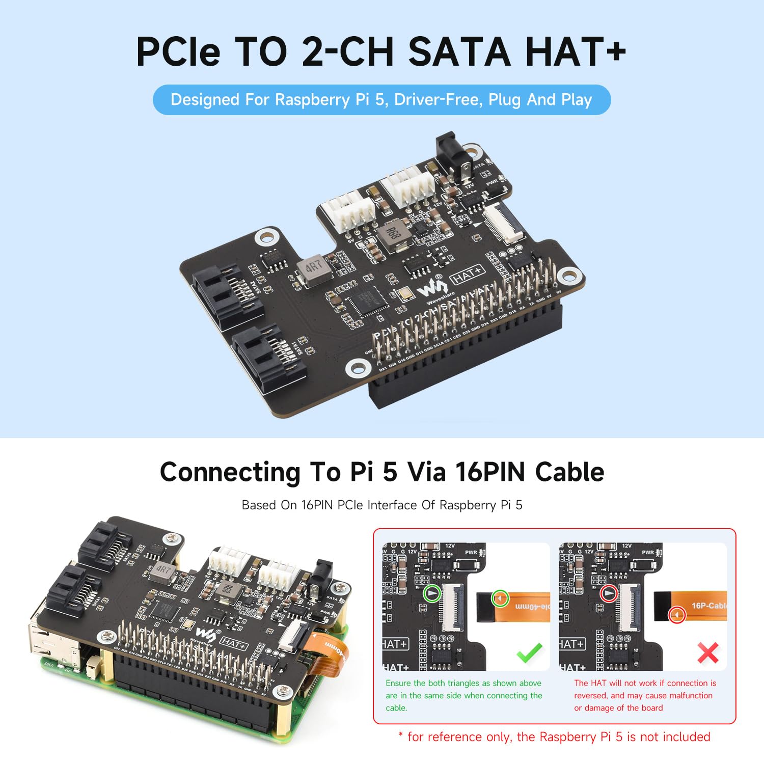 Amazon.co.jp: Waveshare PCIe - 2-Ch SATAアダプター、Raspberry Pi 5