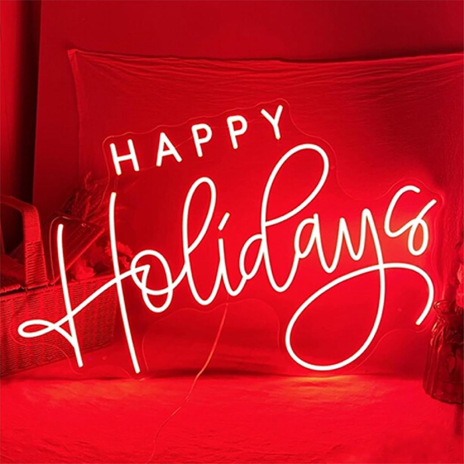 Happy Holiday Neon Sign for Wall Decor,40in Holiday Led Sign for Living Room,Shop,Game Room Decoration,Cute Letter Neon Signs,Christmas,Birthday,New Year,Thanksgiving Day Party,SIGNVIA