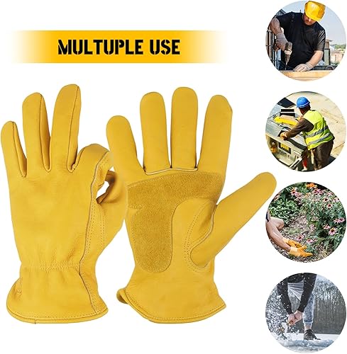 Miniatura 5 de KKOYING Guantes de trabajo de cuero para invierno, guantes de trabajo aislados cálidos, guantes de cuero suave para clima frío