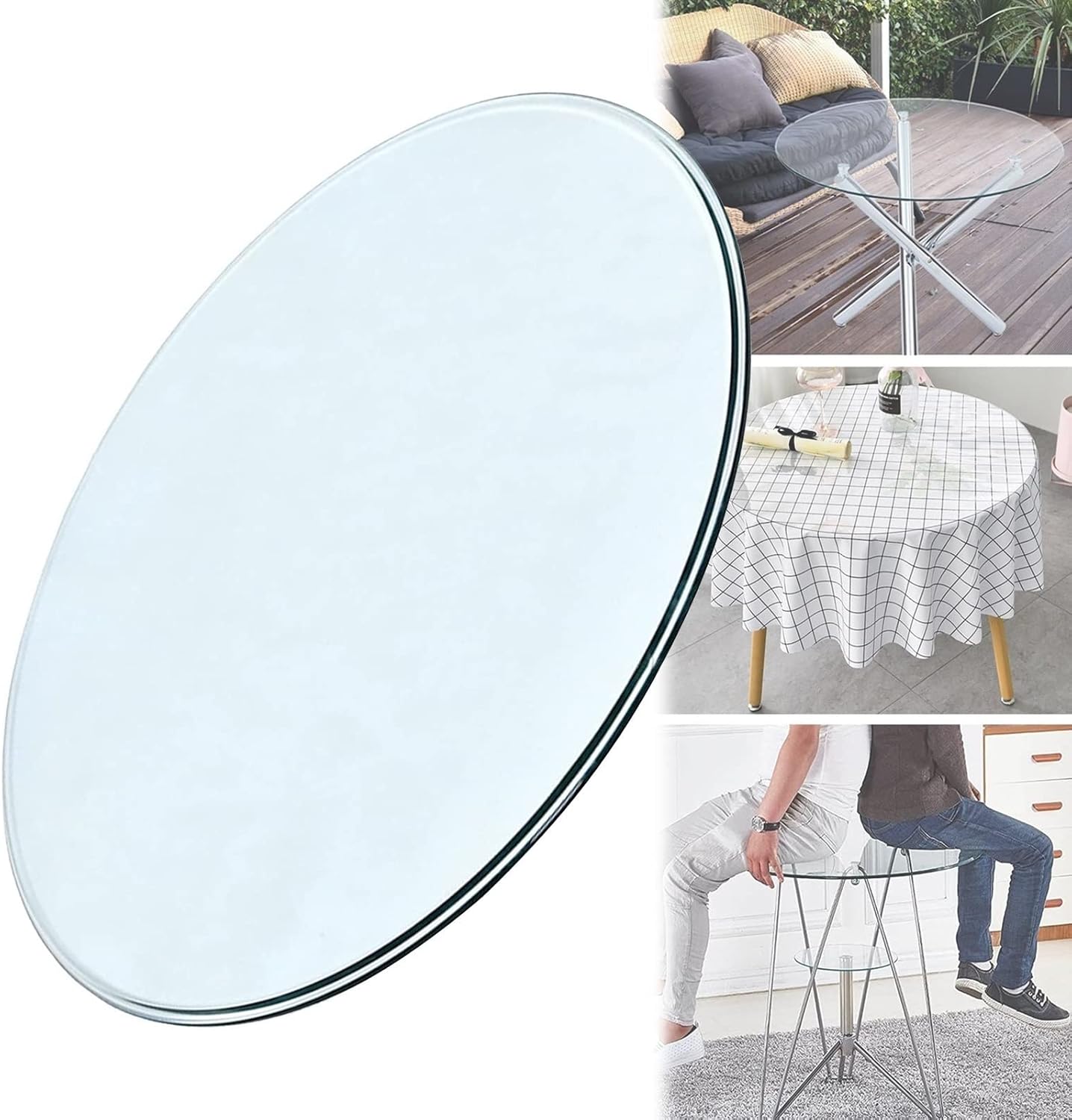 V3VOGUE Round Clear Glass Table Top, 1/3" Thick Tempered
