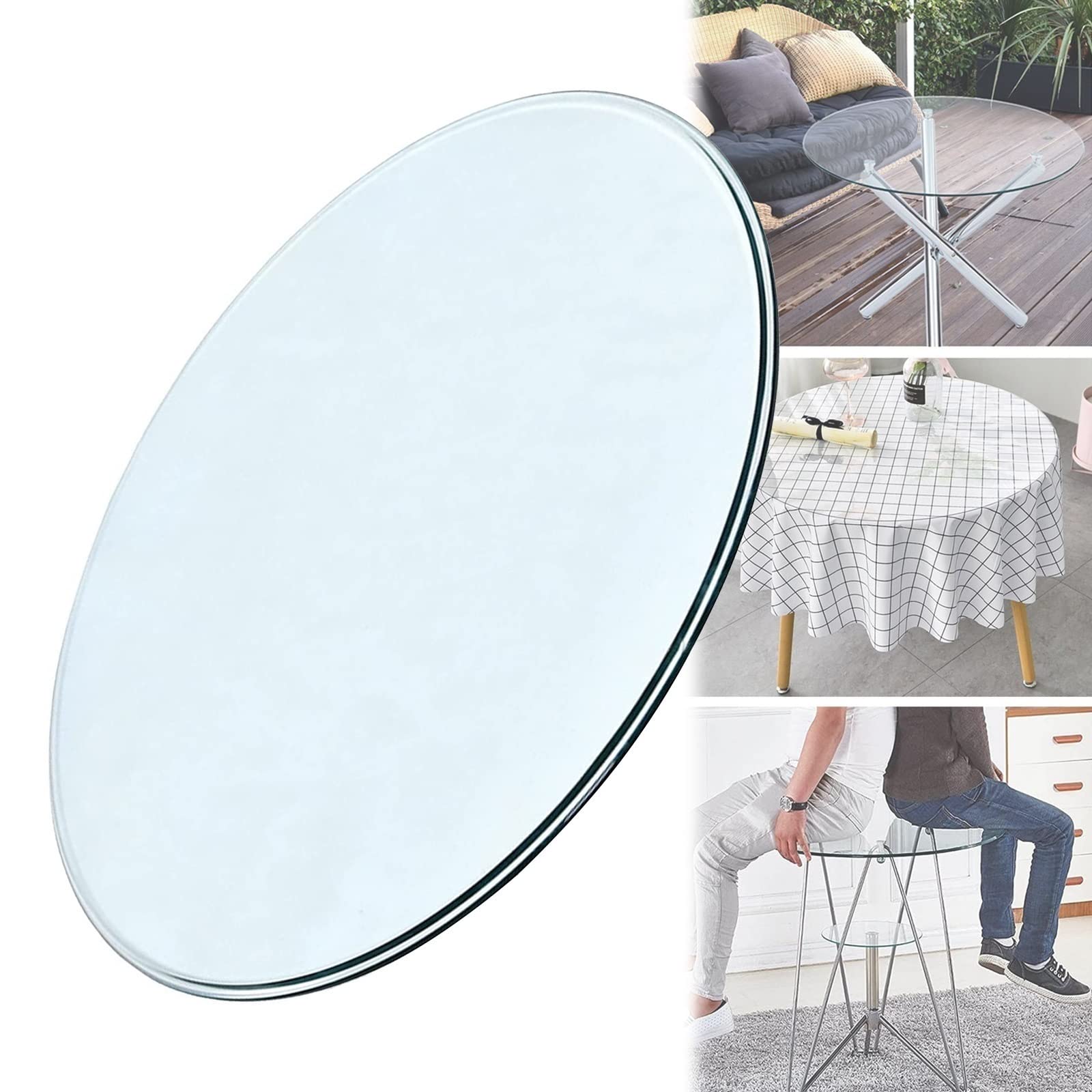 Tavolo rotondo in vetro temperato da 100 cm, trasparente, per tavolo da pranzo e tavolo da pranzo, copertura di ricambio circolare di alta qualità, 100 cm