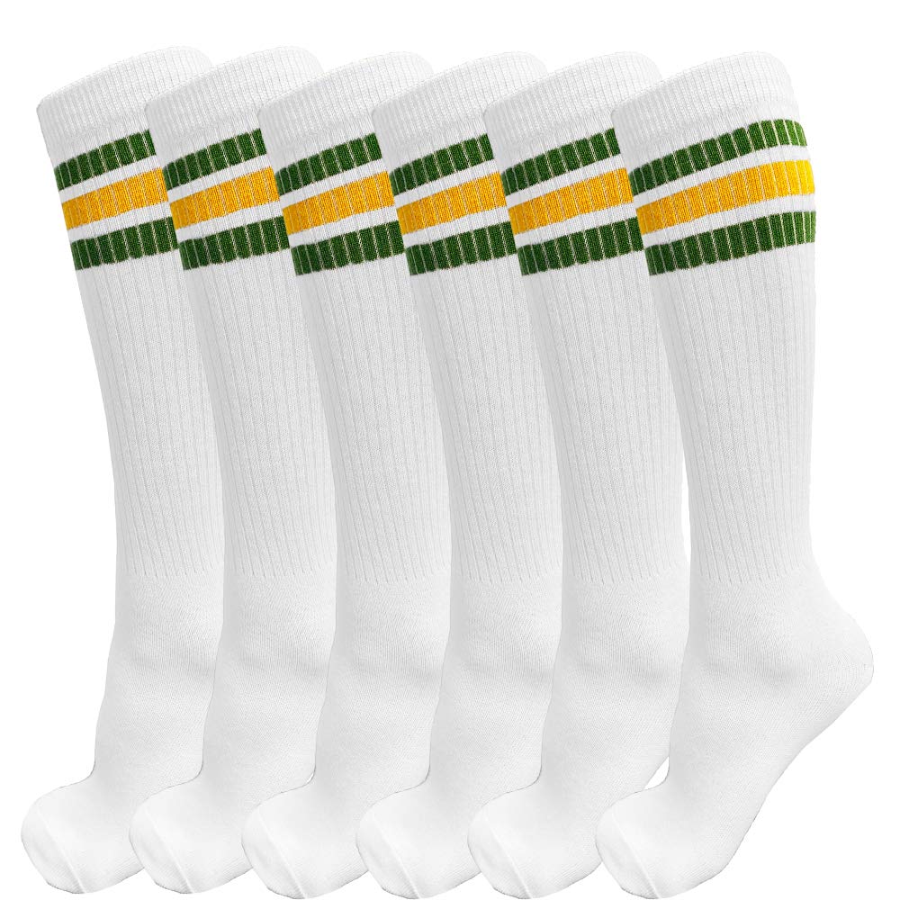 3 Pairs of Knee High Boys or Girls Stripe Team Tube Socks for Soccer, Basketball, baseball and Everyday Wear