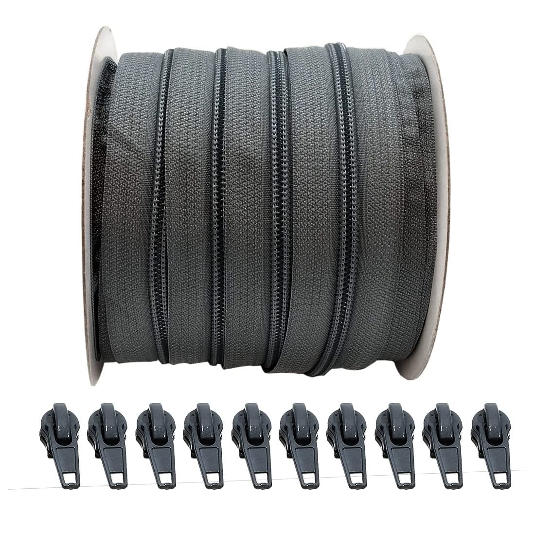5 metri/rotolo di cerniera continua in nylon #3, con 10 cursori automatici in metallo, cerniera per abbigliamento, tessuto, cucito, artigianato, #3 (5M, 3075