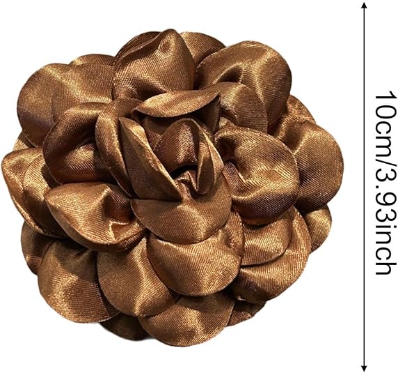 Spilla Grande A Camelia In Raso Di Seta Oro - Accessorio Multiuso Per Vestiti, Cappelli E Capelli - 4