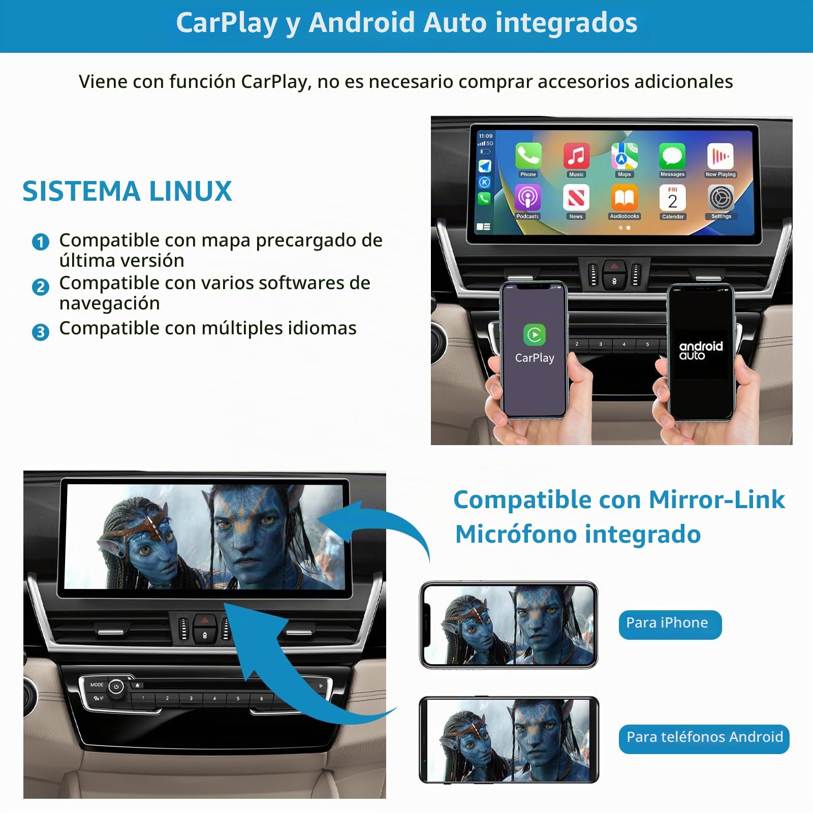 Autorradio de 12,3'', Apple CarPlay/Android Auto/Mirrorlink/GPS para BMW Serie 2 F45 F46 2013-2016 con Pantalla táctil NBT, actualización de estéreo para automóvil