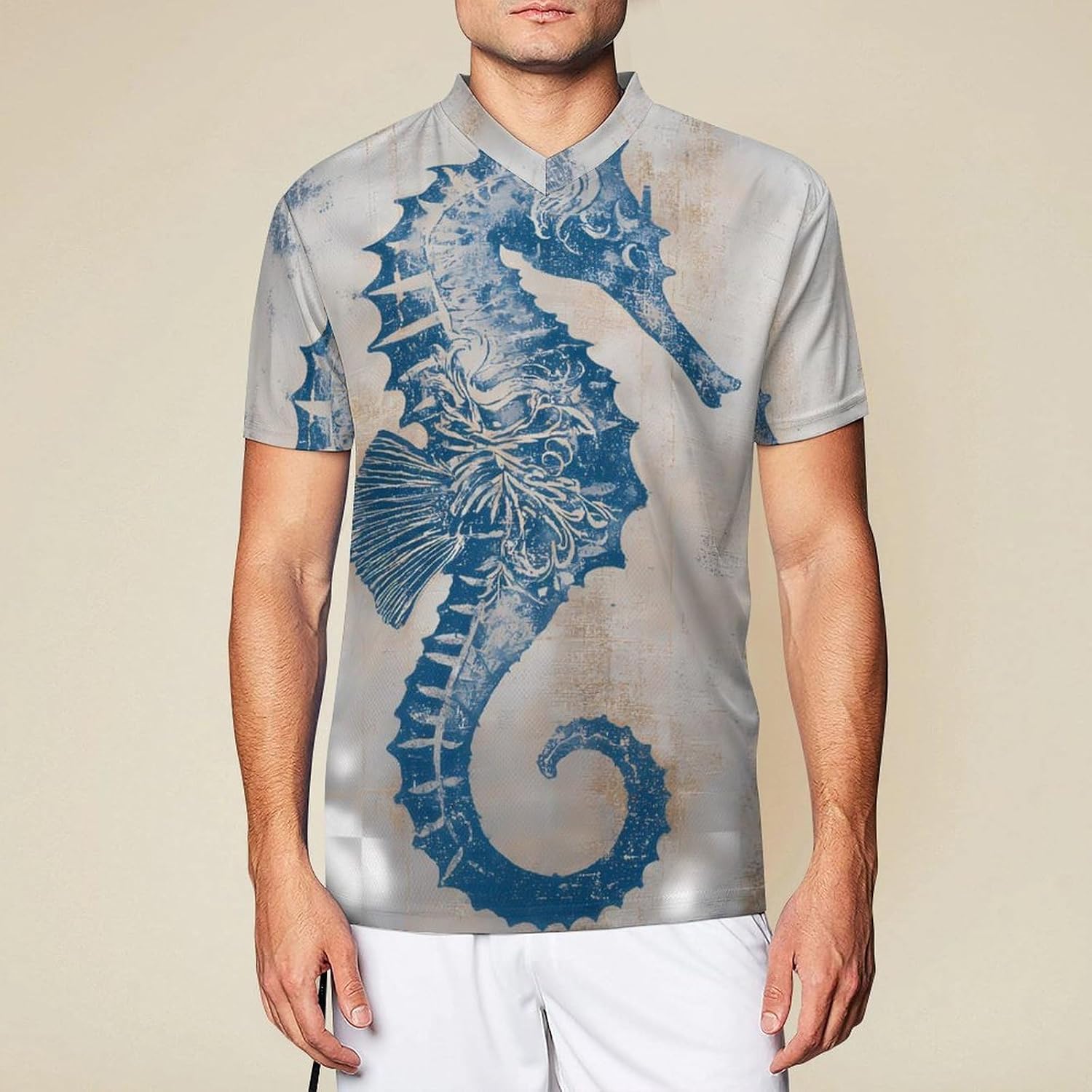 Vintage Seahorse Floral Personalized Soccer Jersey Mens T-Shirts Sports Tops