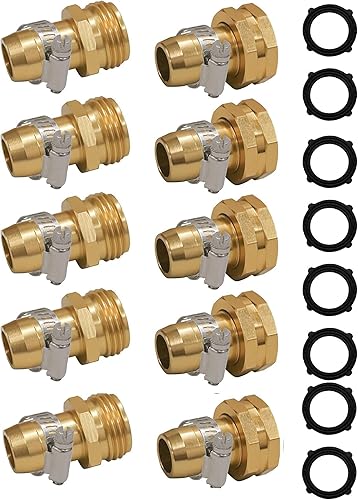 Conector de reparación de manguera de jardín con abrazaderas, apto para mangueras de jardín de 34 pulgadas o 58 pulgadas, 5 juegos