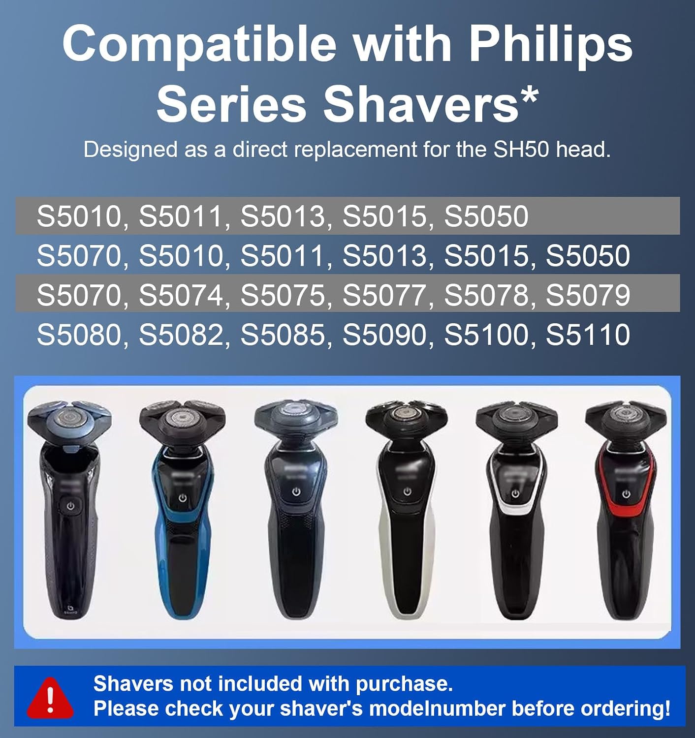 SH50 Replacement Heads for Philips Norelco Shaver Series 5000,Norelco Replacement Heads Compatible with Philips S5000/S6000/S5100/S5500 Electric Shaver (Replacement Head)