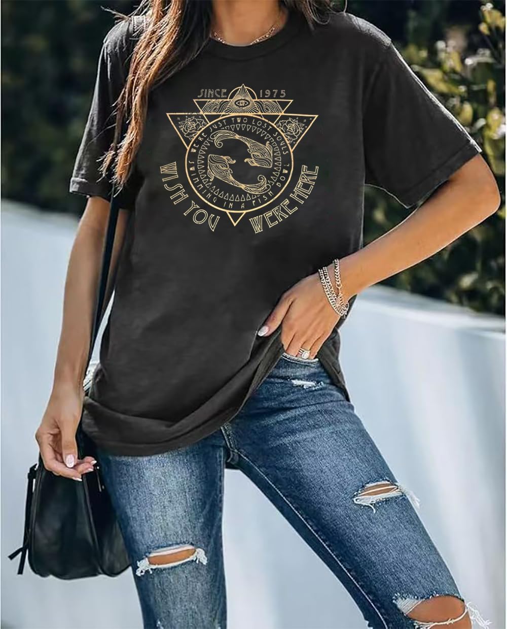 Women Old School Band Shirt Vintage Rock Music Tshirt Rock Festival Tees Wish You were Here Distressed Graphic Tee Tops - Image 4