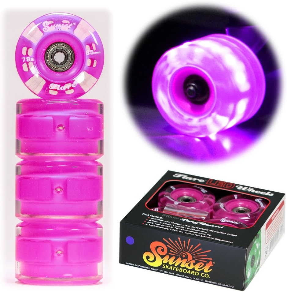 Sunset Skateboards Long Board Wheel with ABEC-9 Bearing (4-Pack), Purple, 65mm/78a