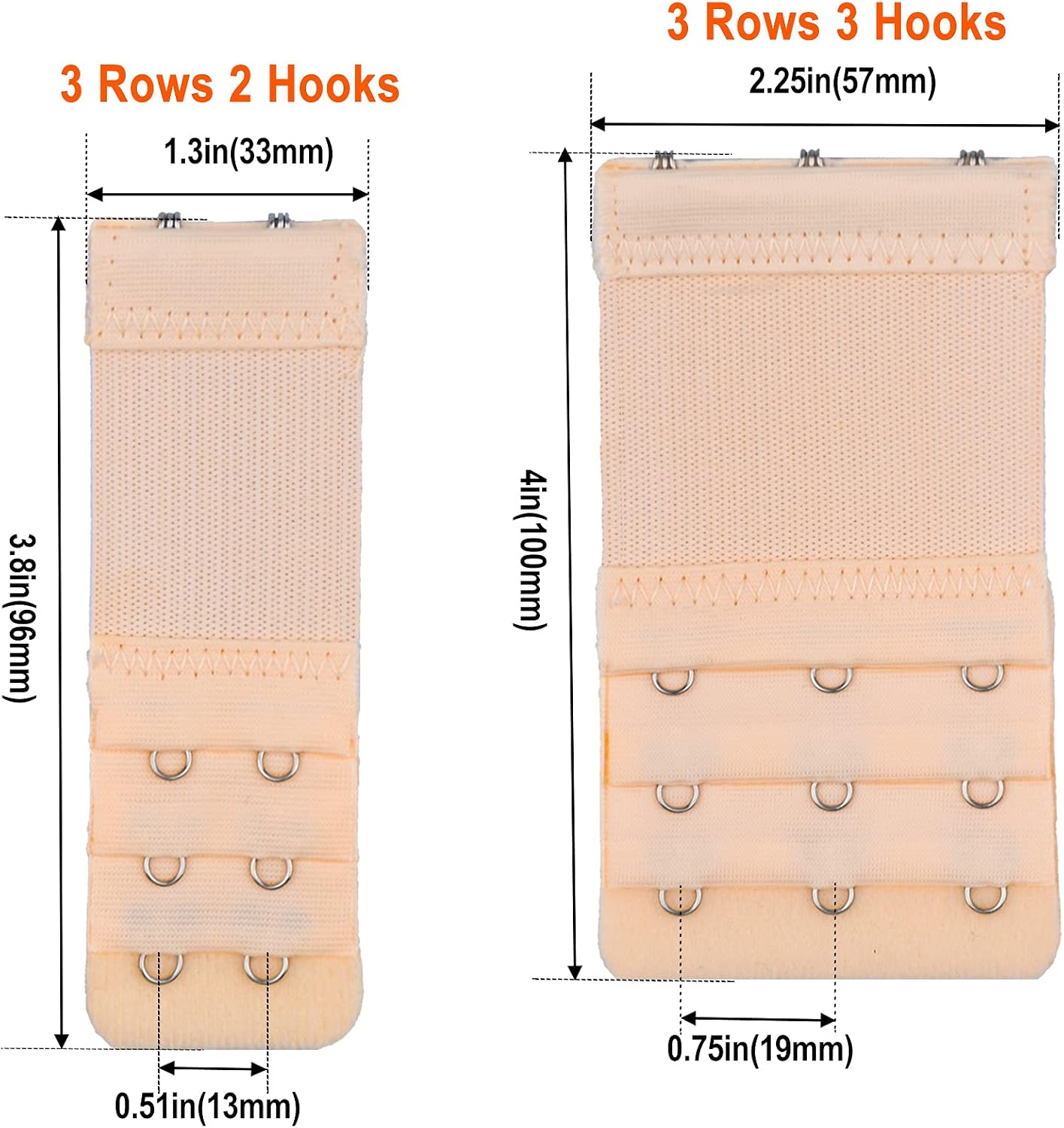 6 Pieces Women's Bra Extenders 2 Hook / 3 Hook Comfortable Stretchy Bra Extension Strap (Black, White, Nude)