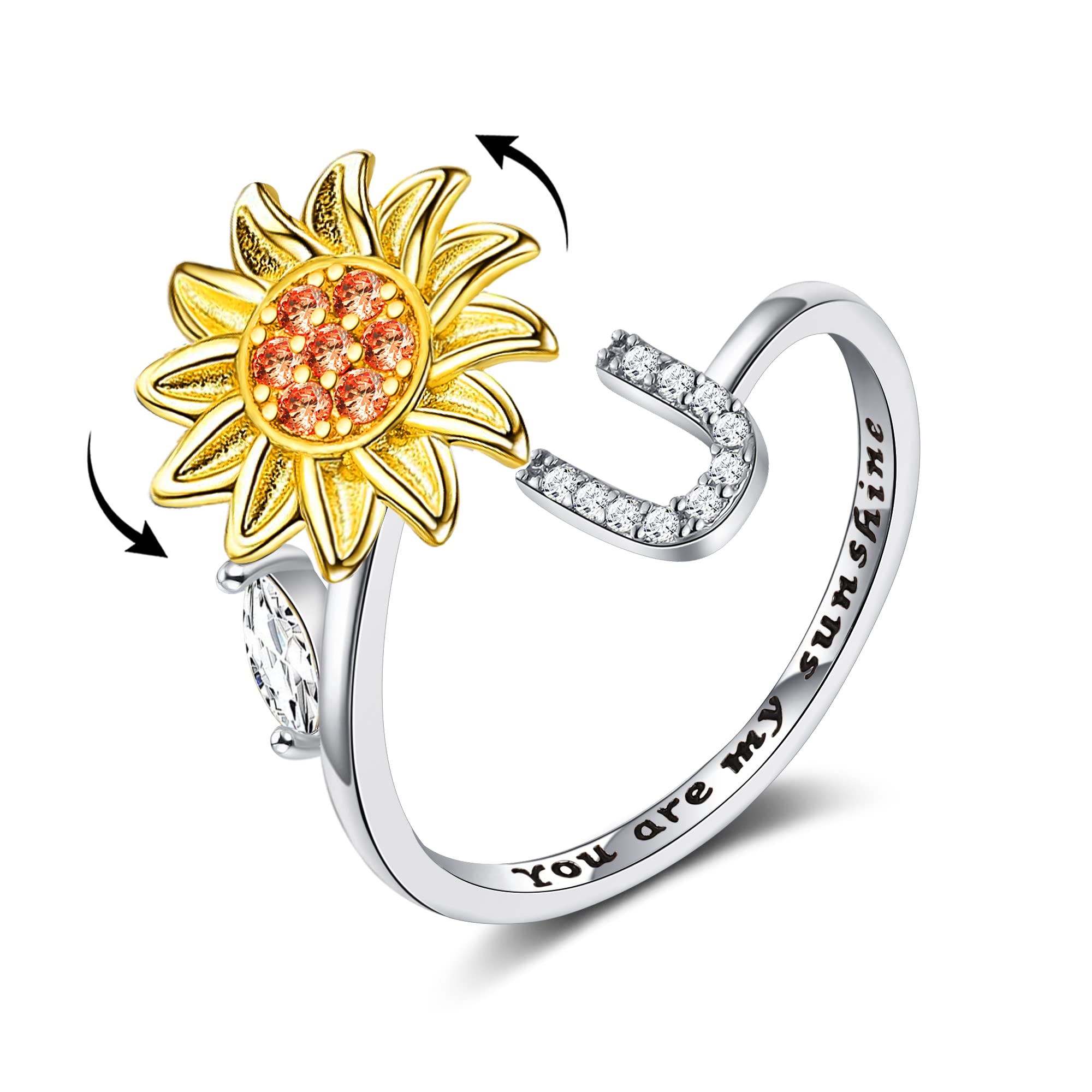 Daochong Sterling Sunshine Sunflower Ring You Are My Sunshine Ring
