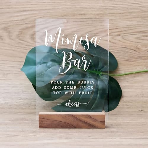 Miniatura 23 de Letrero acrílico de barra abierta de boda con soporte de madera, aspecto de cristal de 5 x 7 pulgadas, acrílico transparente con soporte para Las