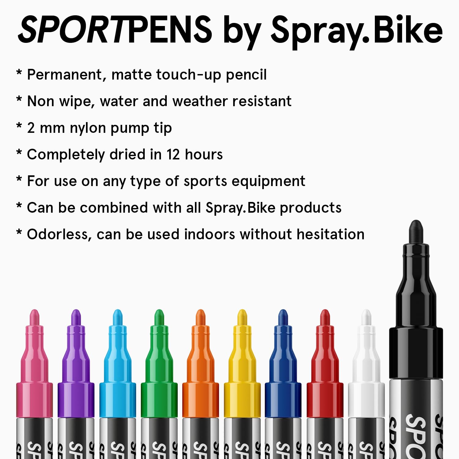 SportPens Paint Pen for Bikes & Sports Equipment | Multi-Use Permanent Paint Markers for Metal, Plastic, Leather & Synthetic Materials | Black