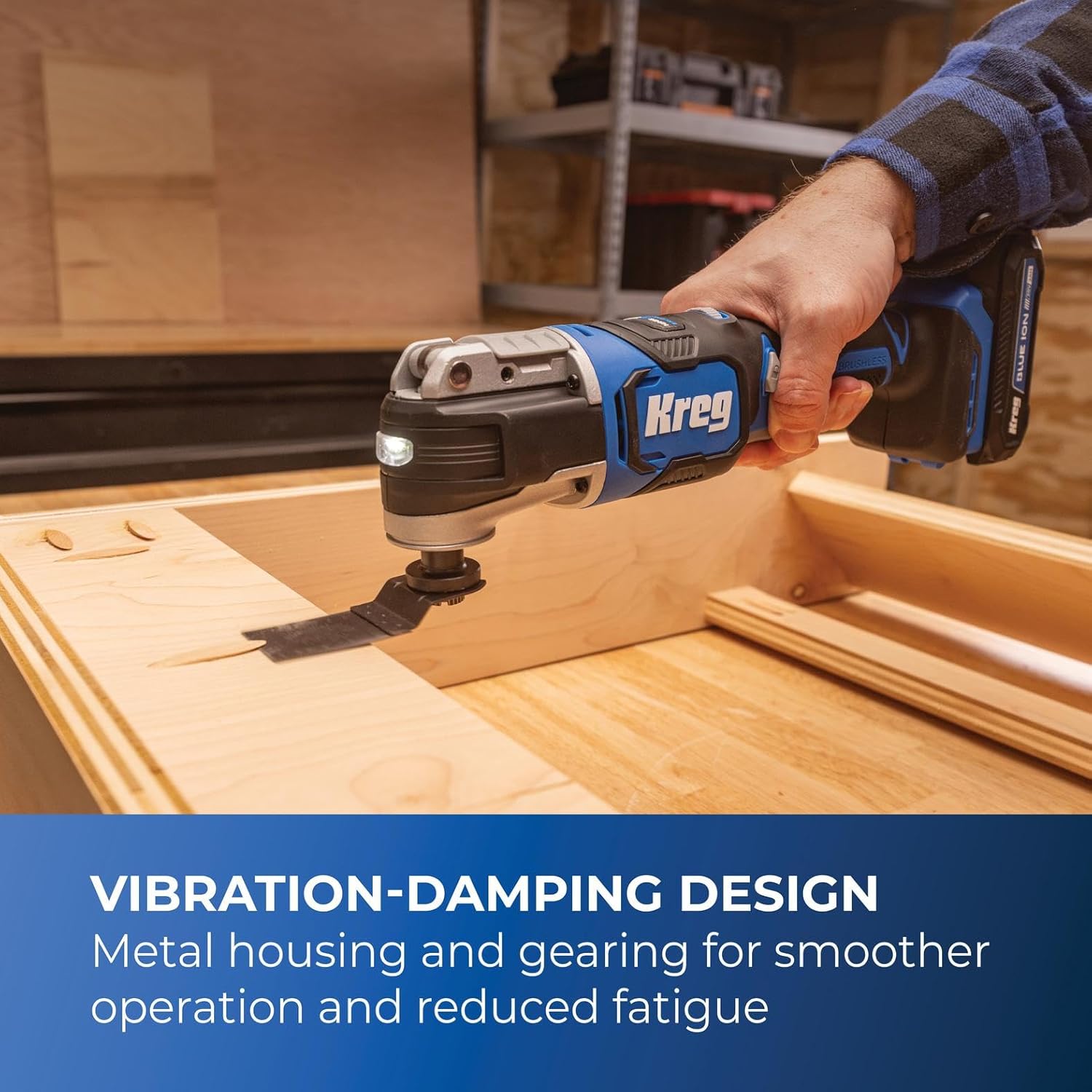 Kreg 20V Ionic Drive Oscillating Multi-Tool, 20V Blue Ion Charger & Blue Ion 2Ah Battery Pack - Compact, Durable & Easy to Use - 6 Speed Settings - Toolless Blade Change - KPTBMT100A