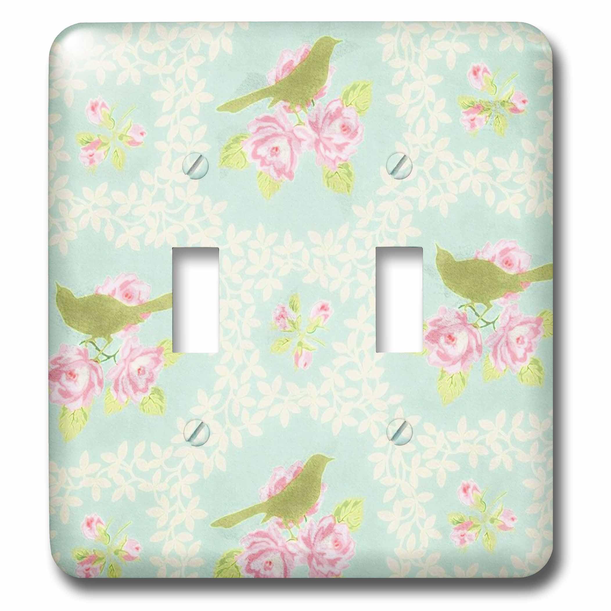 Double interrupteur à bascule Victorian pink n green bird print déco murale rétro lsp_61864_2