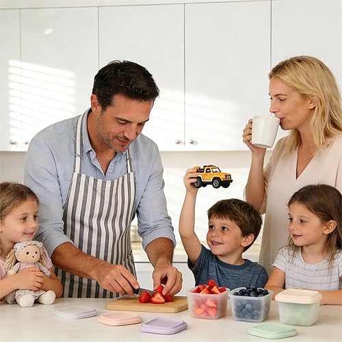 Miniatura 2 de Paquete de 6 recipientes de silicona de 9 onzas para niños, recipientes de silicona reutilizables para almacenamiento de alimentos con tapa