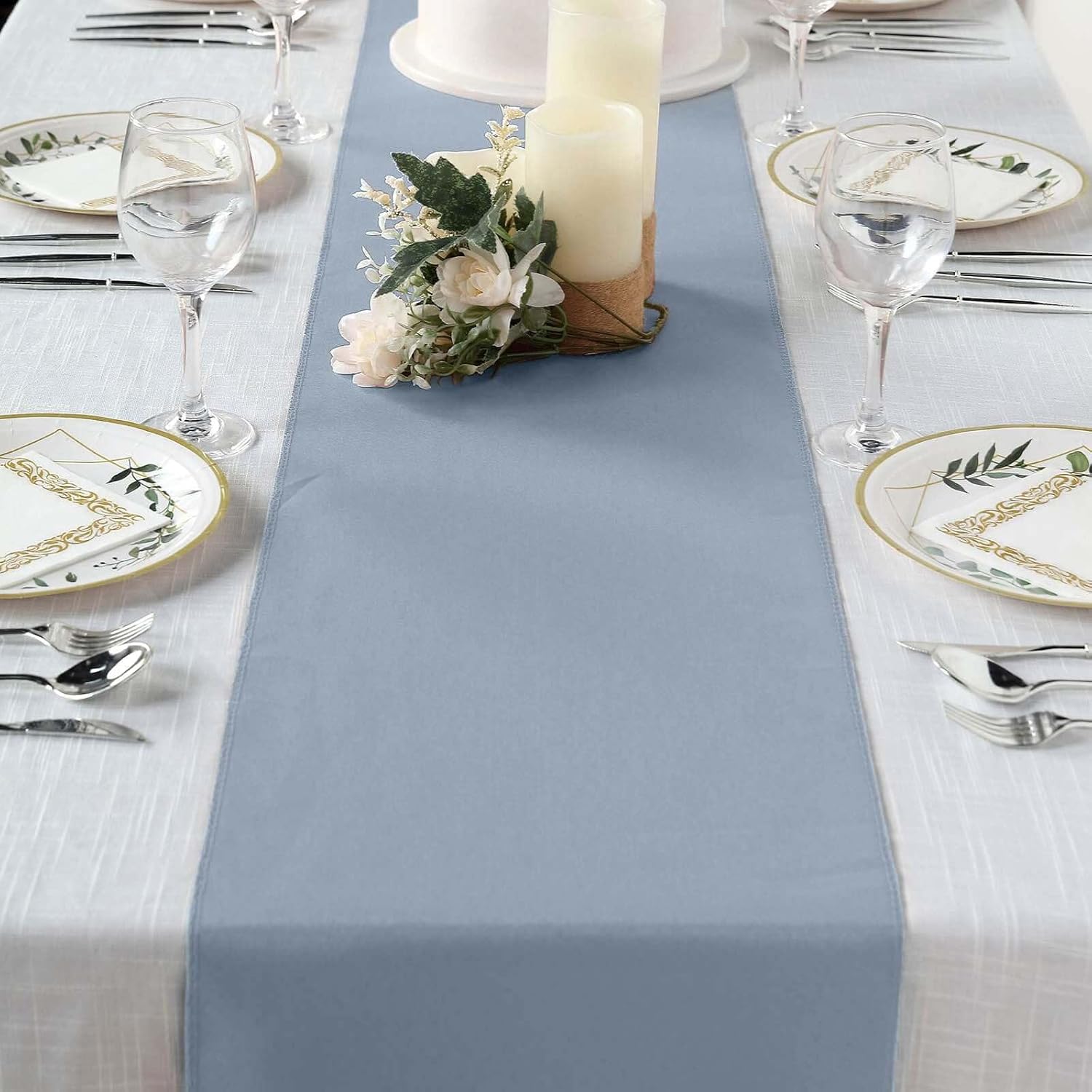 Efavormart Dusty Blue Premium Polyester Table Top Runner for Weddings Birthday Party Banquets Decor Fit Rectangle and Round Table