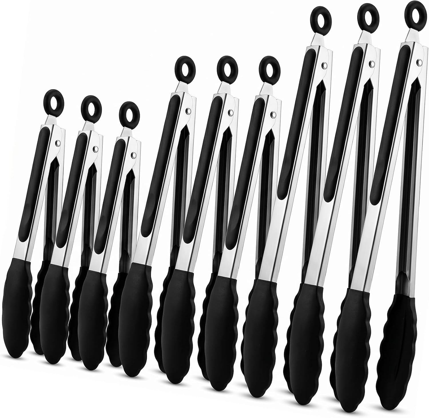 9 Piece Kitchen Tongs with Silicone Tips, 7,9,12 inch Cooking Tong