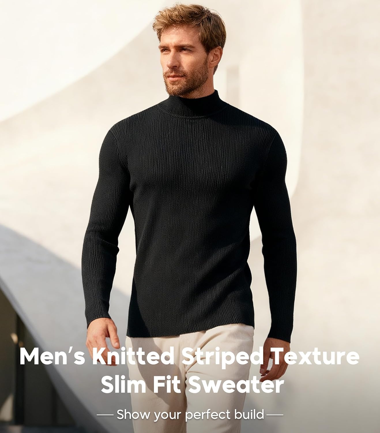 VPG Mock Turtleneck for Men, Ribbed Knitted Slim Fit Long Sleeve Pullover Sweater - Image 3