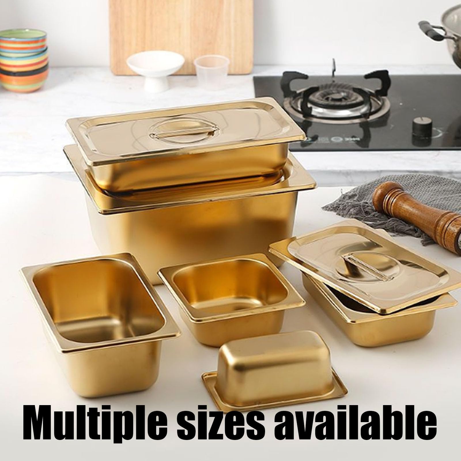 Sartenes Gastronorm de acero inoxidable, tamaño 1/2 (32,5 x 26,5 cm) de profundidad, sin tapa, utensilios de cocina para bufé y catering para hoteles y restaurantes