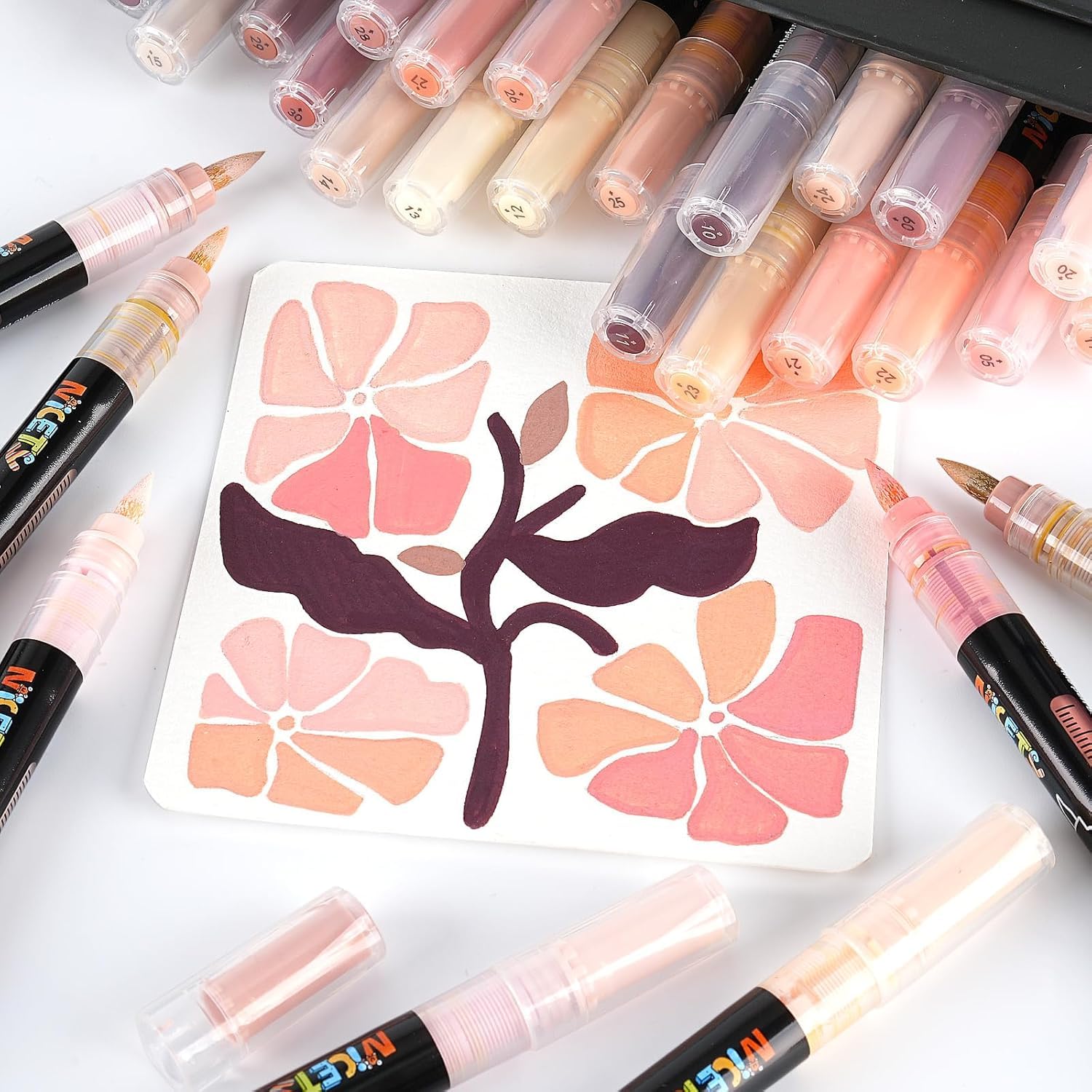 NICETY 32 Acrylstifte für Steine Wasserfest - Pinselspitze Acrylmarker für Holz, Stoff, Leinwand, Glas, 1-6mm Multimarker acrylic Marker pens Set (Haut)