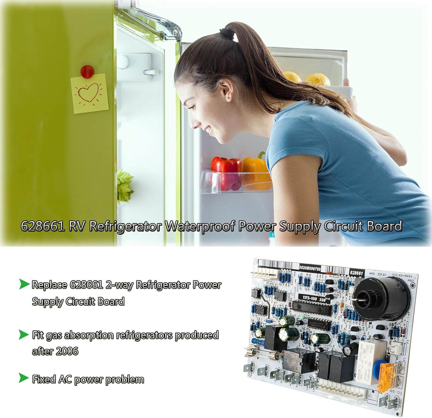 Upgraded 628661 Refrigerator Power Circuit Board for N41X N51X N6X N8X N1095 Series, 1200 1210 1211 Series, 2-Way Waterproof RV Fridge Power Supply Circuit Control Board After 2006-2019 Models