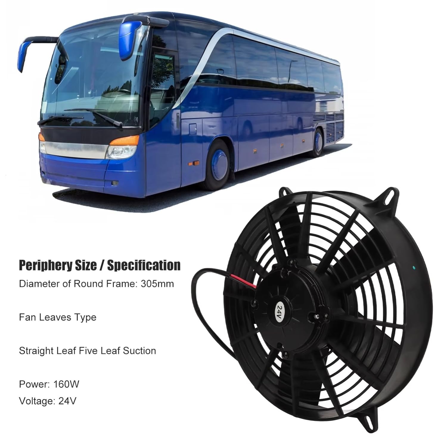 Engine Cooling Fan Mount Kit Air Conditioner Cooling Fan 24V 160W Engine Motor Fit for Bus Truck Electric