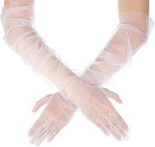 Women's Long Tulle Gloves, 26'' Wedding Bridal Gloves, Detachable Sleeves for Wedding Dresses, Sheer Party Opera Elbow Length Glove for Weddings Bridal Dance Party Opera Costume