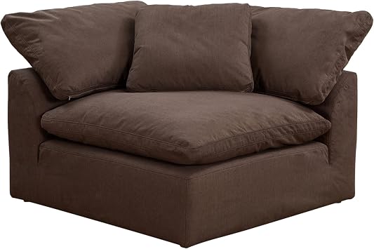 Sunset Trading Contemporary Puff Collection 44" Performance Fabric Washable Water-Resistant Stain-Proof | Brown Square Slipcovered Modular Chair, Deep-Seat Down-Fill Sofa Sectional Corner Wedge