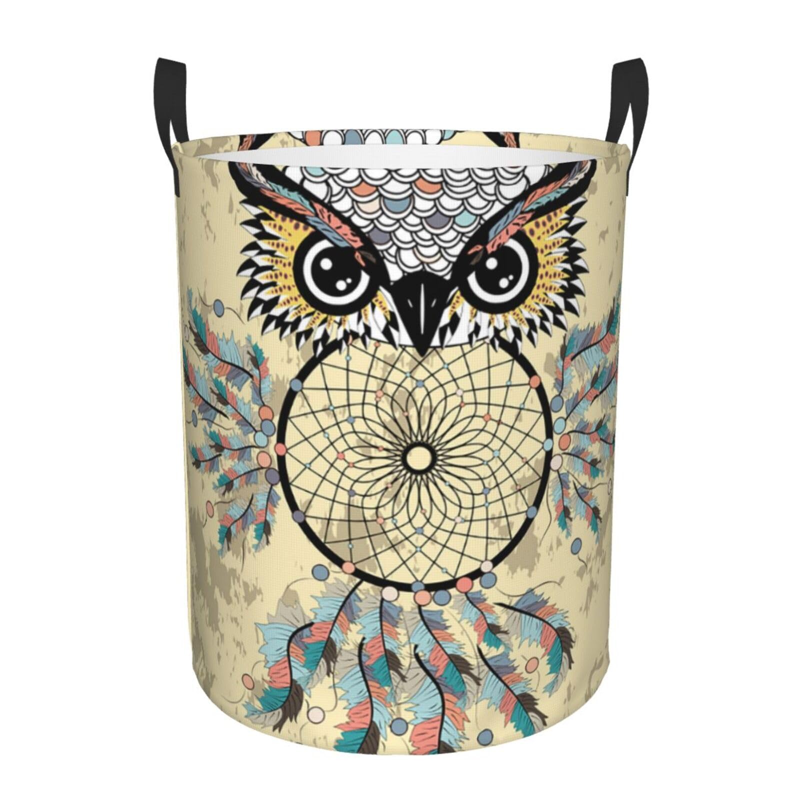 Wäschetruhe Traumfänger Eule Boho Tragbar Wäschekörbe Freistehende Wäschekorb Für Kleidung Wäsche Waschküche 40X50Cm