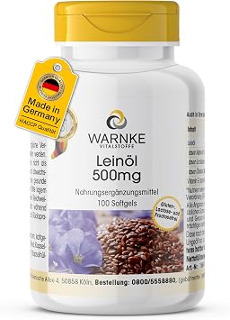 WARNKE Health Products Linseed Oil Cold Pressed 58 Percent Alpha Linolenic Acid 500mg (Omega-3 Fatty Acid) and 100 Soft Gels Pack of 1 x 71 g)