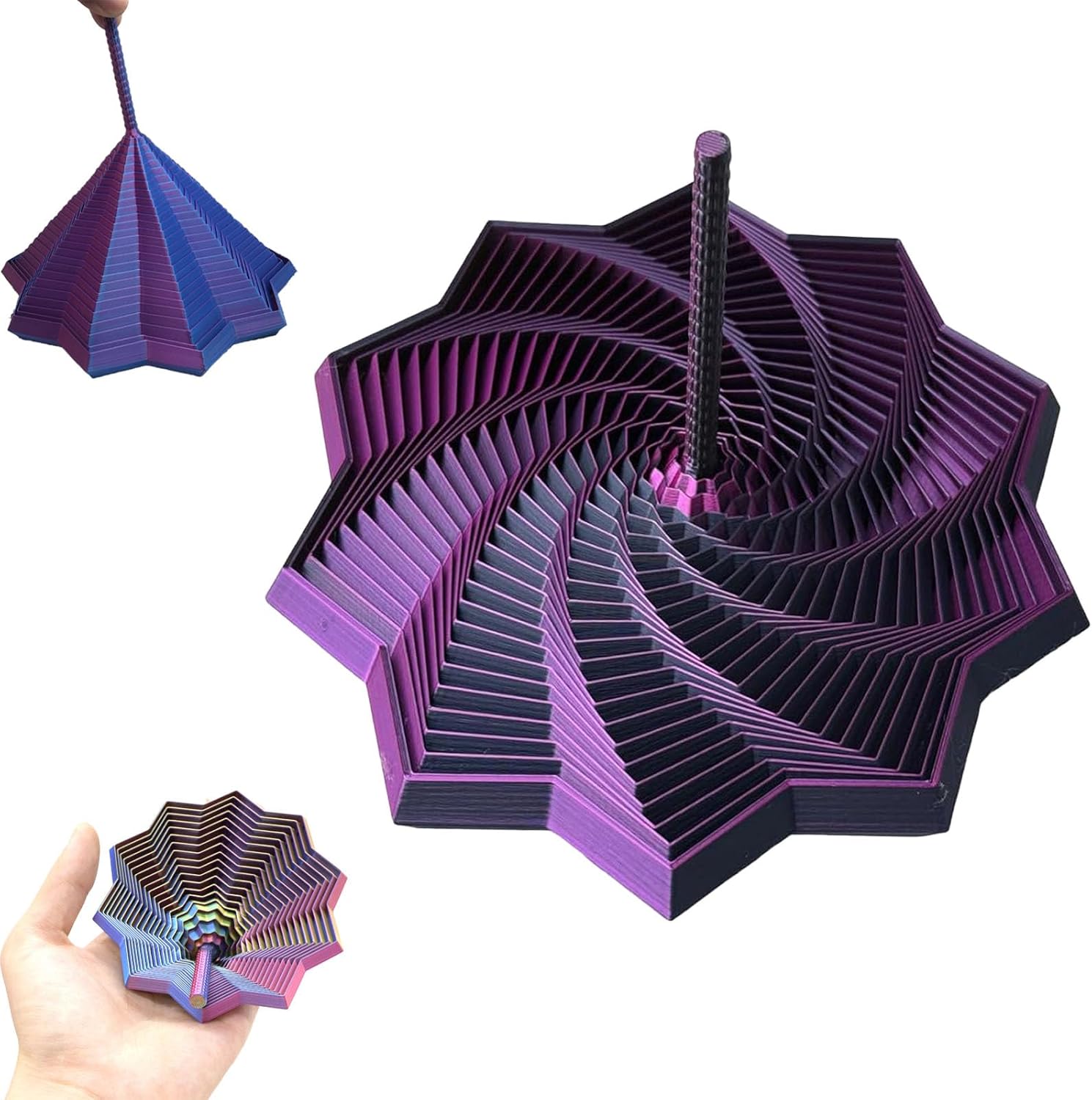 Anxiety Relief Fidget Toy, 3D Printed Fidget Star with Easy-Grip Handles, Whirling Spiral Hexagon Spinner for Stress & Focus, Colorful Fractal Expanded Design (6.7in)