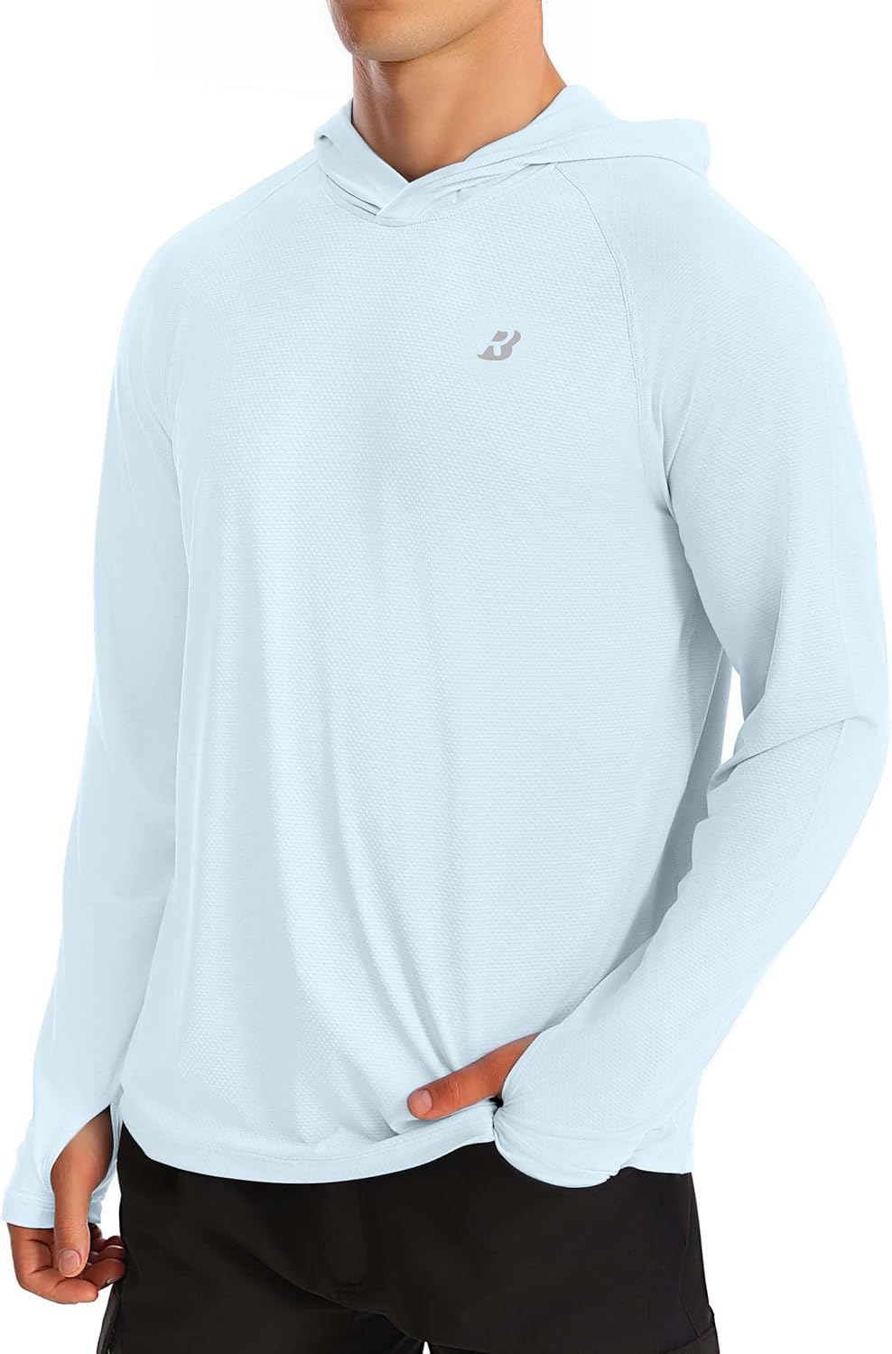 Roadbox Men's UPF 50+ Sun Hoodie, Long Sleeve UV Protection Fishing Shirts, Lighweight SPF Hiking Running Swim Rash Guard