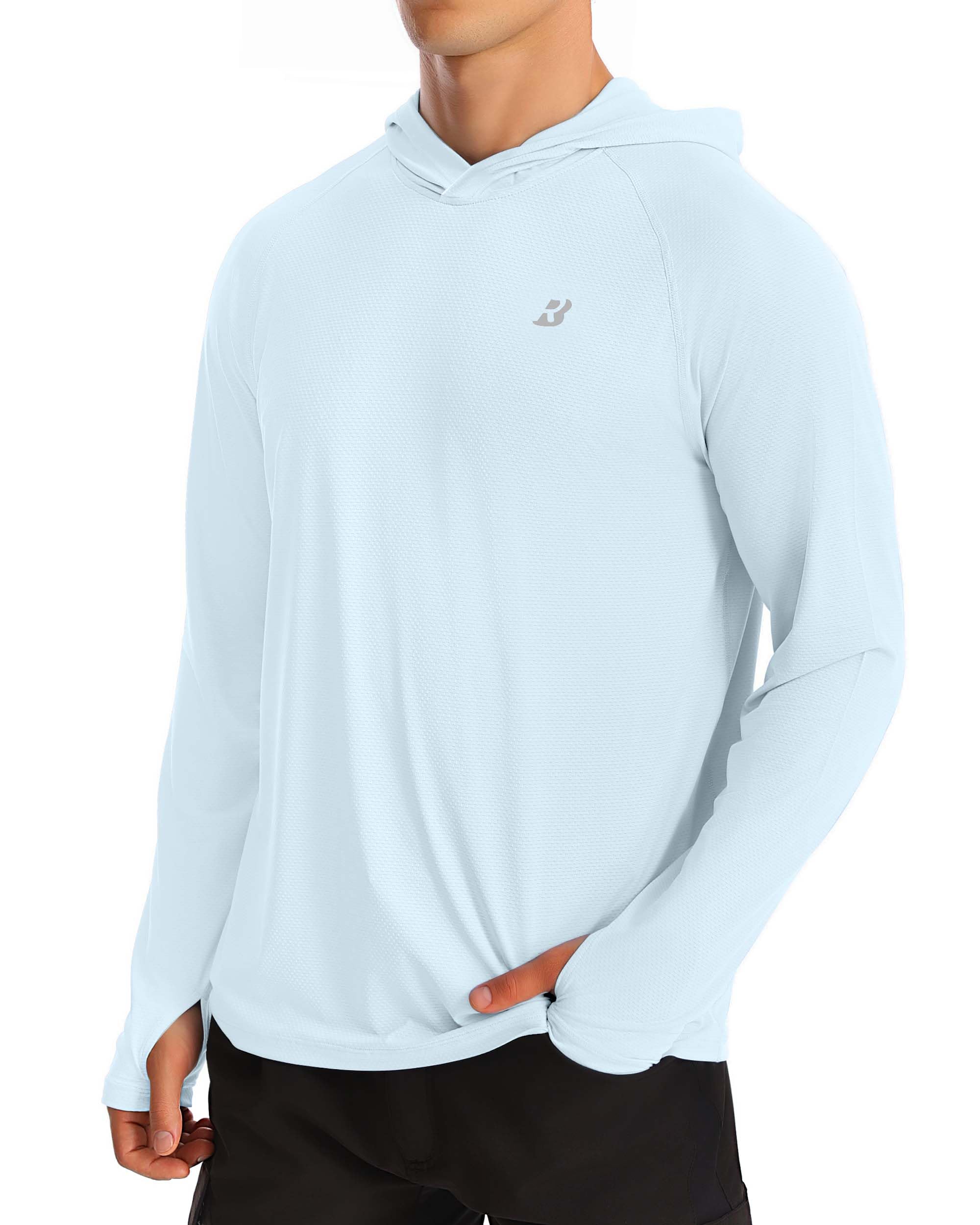 Roadbox Men's UPF 50+ Sun Hoodie, Long Sleeve UV Protection Fishing Shirts, Lighweight SPF Hiking Running Swim Rash Guard