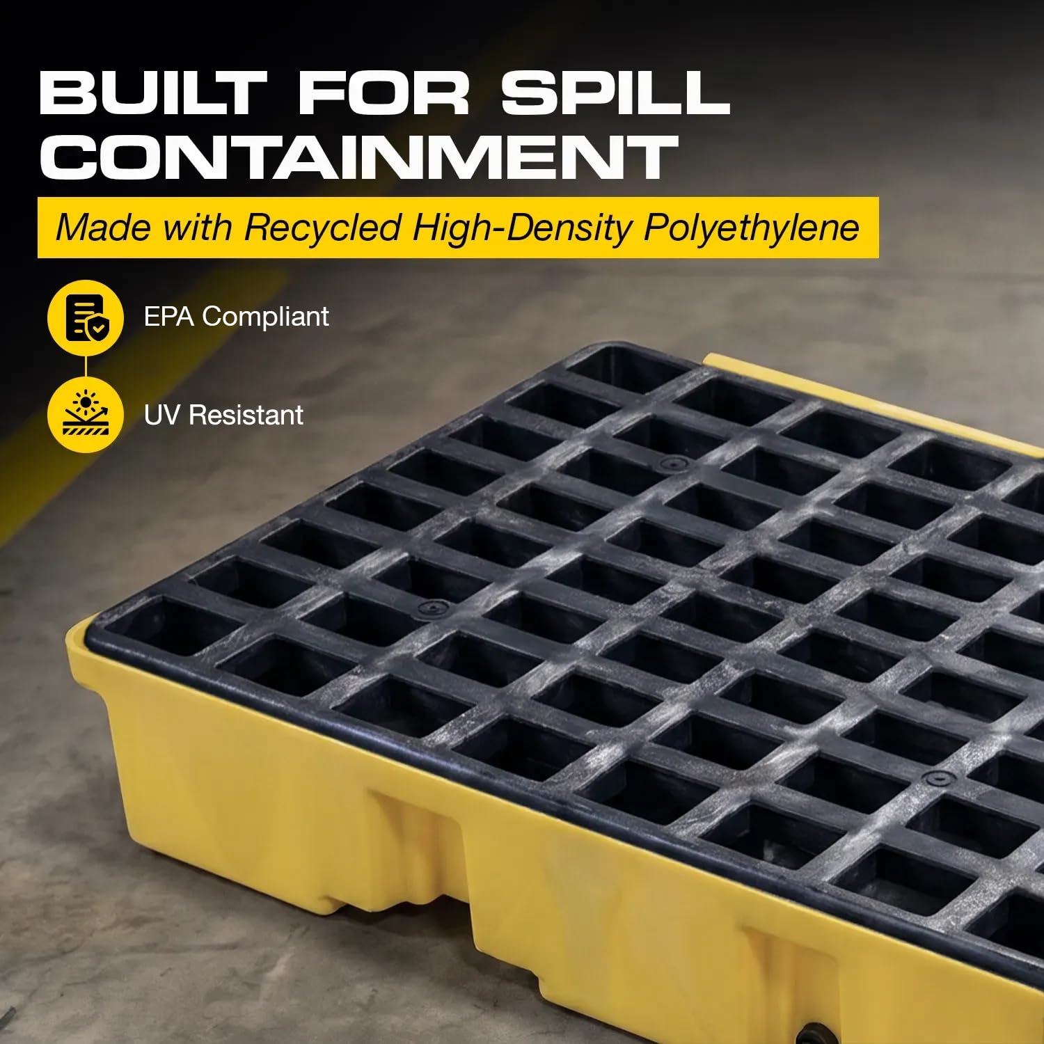 Eagle 2 Drum Spill Containment Pallet with Drain, Forklift Pockets, Yellow — Amazon image 2