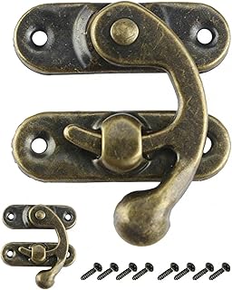 2 Stück Antiker Vintage Schnell Verschluss Rechte Riegelhaken Haspe Riegel 42mm x 36mm Schwingenriegel Bronze mit Schrauben